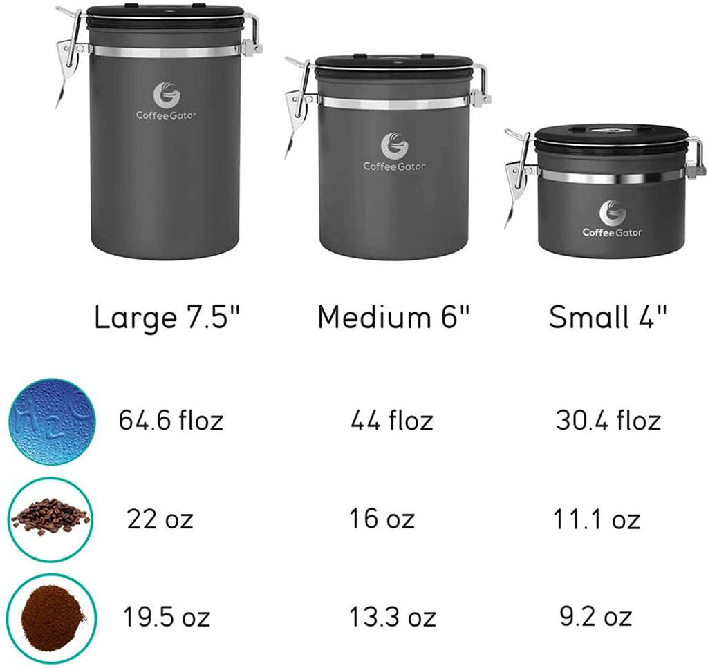 Coffee Canister Airtight, 16Oz Stainless Steel and 4Oz Borosilicate Glass Travel Kitchen Food Storage Container with Date Tracker, Scoop for Beans, Ground, Sugar, Tea, Cookies Jars