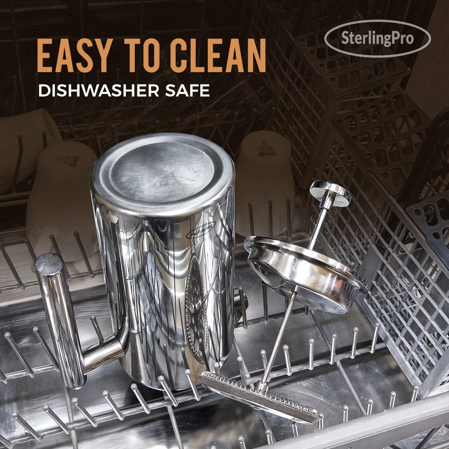 French Press Coffee Maker (1.75L)-Double Walled Large Coffee Press with 2 Extra Filters-Enjoy Granule-Free Coffee, Stylish Rust Free Kitchen Accessory-Stainless Steel (Mirror)