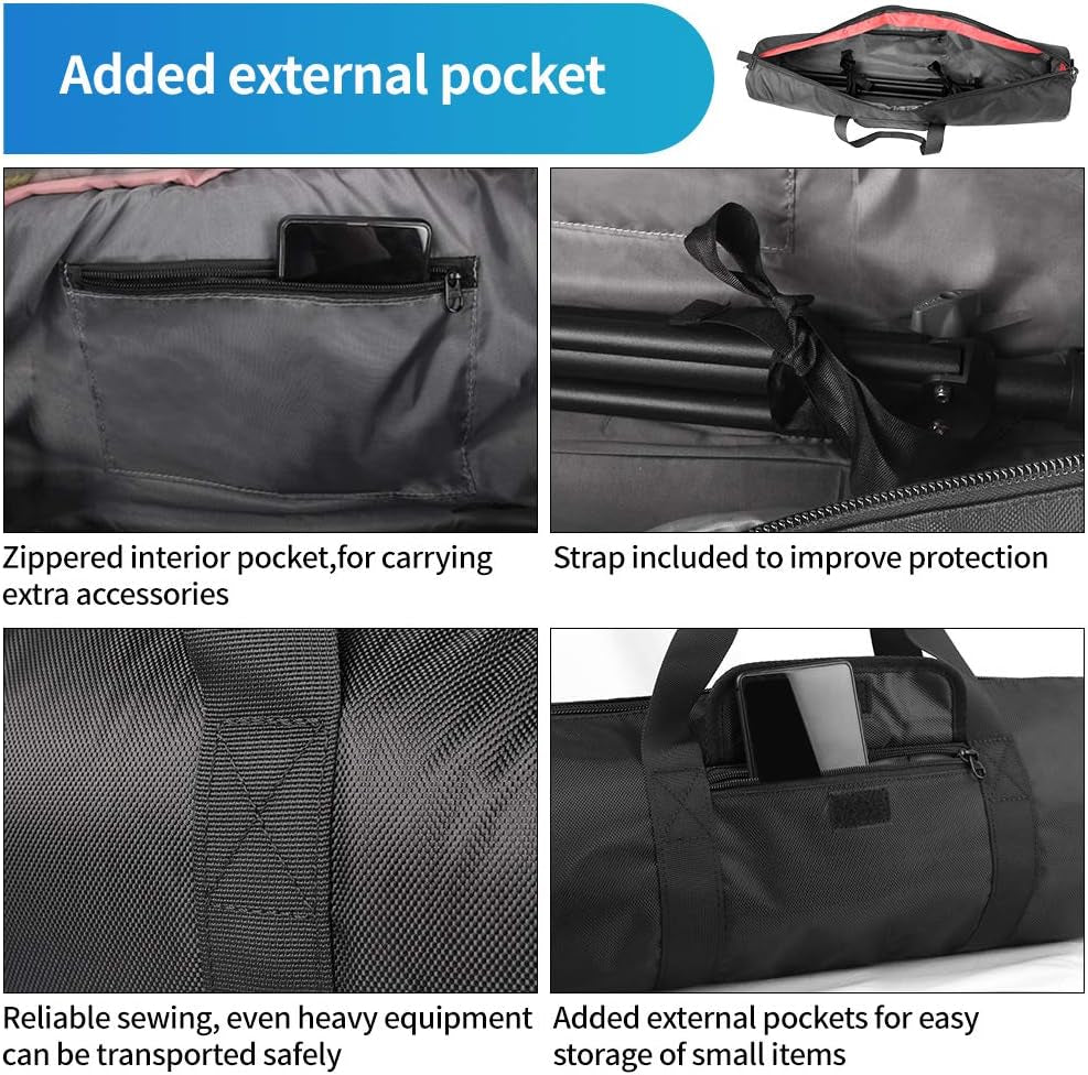 Tripod Case, 31.5X7 in Heavy Duty Tripod Bag with Shoulder Strap and Handle, All Sides Thick Padded Carrying Case with Two Zippered Pockets for Speaker Stand, Monopod - R08018 Black