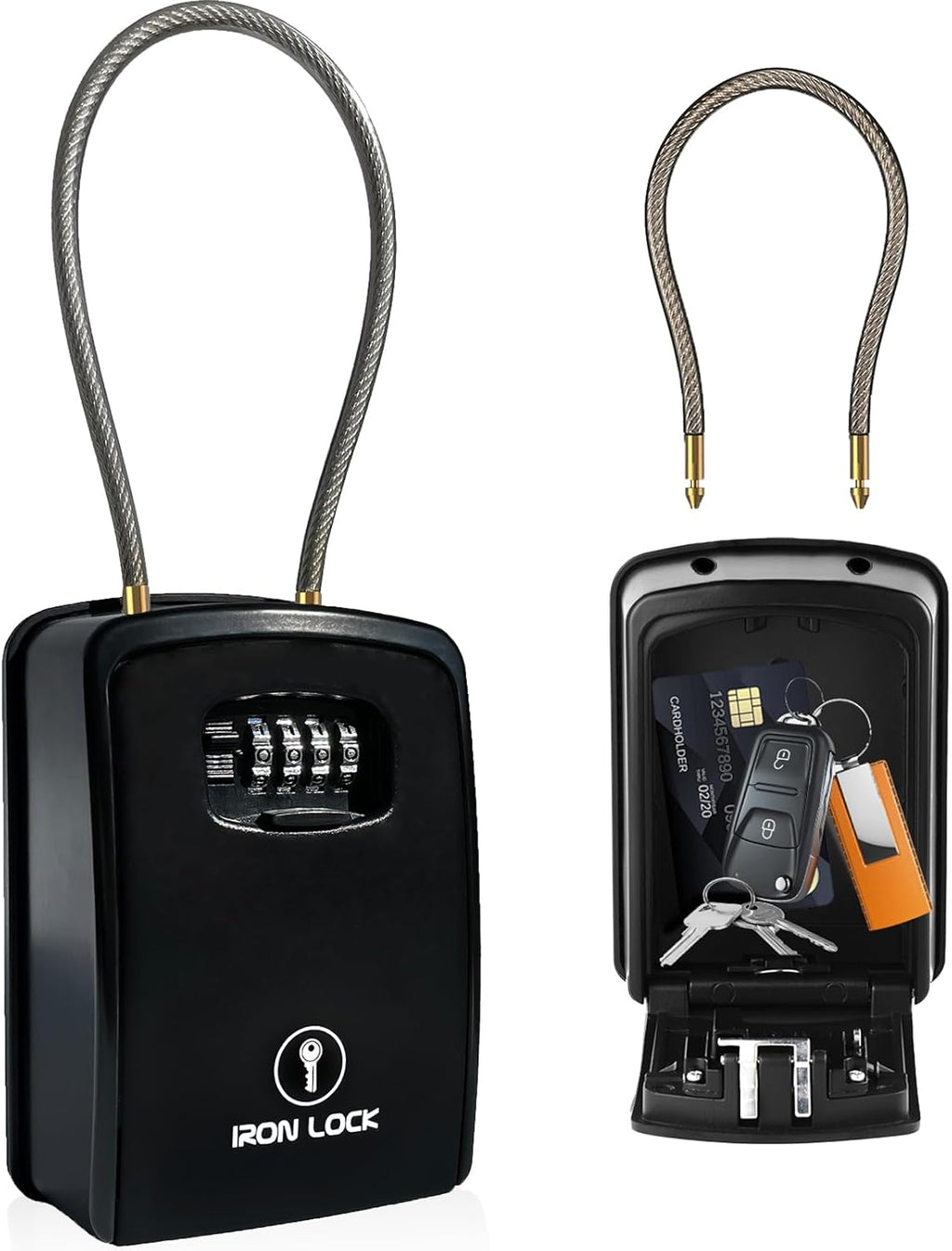 ® Key Lock Box XXL Portable and Wall Mounted with Removable Cable Shackle Waterproof Indoor Outdoor 4 Digit Combo Resettable Code with a B Switch Extra Large Key Lockbox outside (XXL, Black)