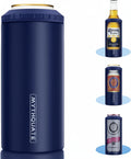 3 in 1 Slim Can Cooler for 12 OZ Skinny Can, Regular Can & Beer Bottle - Keep Cold for 6 Hours - Double Walled Insulated Stainless Steel Vacuum Beverage Can Insulator (Navy Blue)