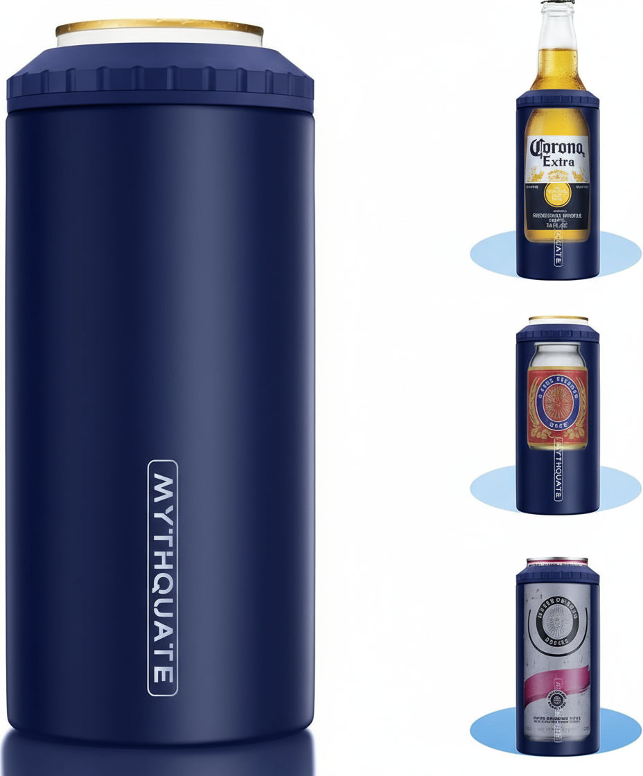 3 in 1 Slim Can Cooler for 12 OZ Skinny Can, Regular Can & Beer Bottle - Keep Cold for 6 Hours - Double Walled Insulated Stainless Steel Vacuum Beverage Can Insulator (Navy Blue)