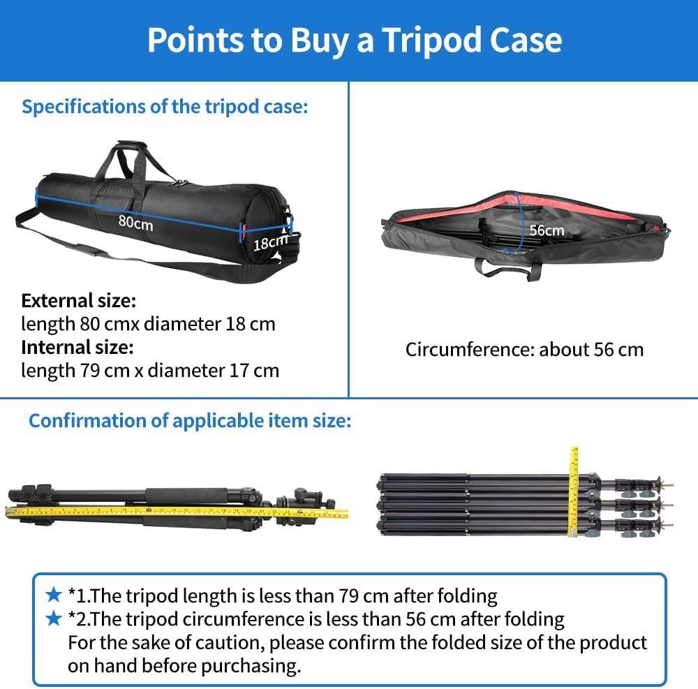 Tripod Case, 31.5X7 in Heavy Duty Tripod Bag with Shoulder Strap and Handle, All Sides Thick Padded Carrying Case with Two Zippered Pockets for Speaker Stand, Monopod - R08018 Black