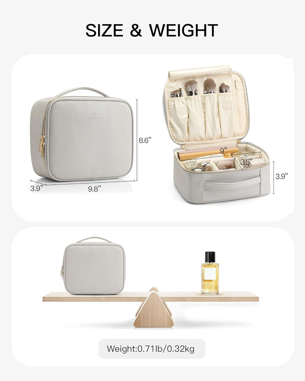 Travel Makeup Cosmetic Case Organizer Portable Storage Bag with Adjustable Dividers for Cosmetics Makeup Brushes, Girls, Women, Friends.（Gray）