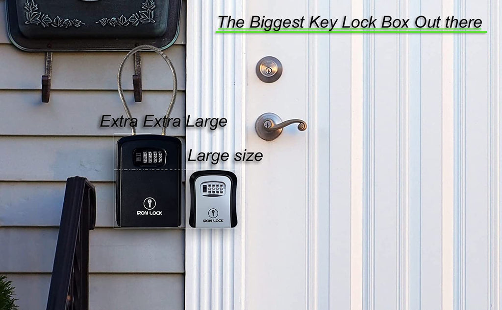 ® Key Lock Box XXL Portable and Wall Mounted with Removable Cable Shackle Waterproof Indoor Outdoor 4 Digit Combo Resettable Code with a B Switch Extra Large Key Lockbox outside (XXL, Black)