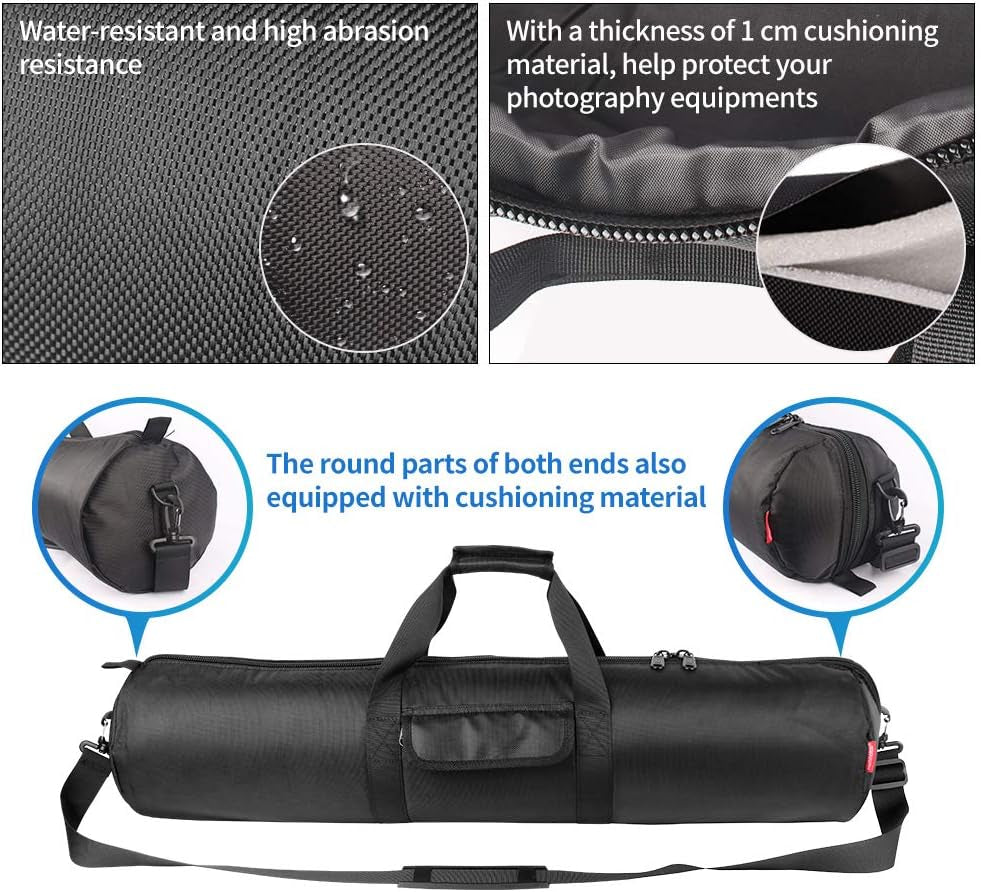 Tripod Case, 31.5X7 in Heavy Duty Tripod Bag with Shoulder Strap and Handle, All Sides Thick Padded Carrying Case with Two Zippered Pockets for Speaker Stand, Monopod - R08018 Black