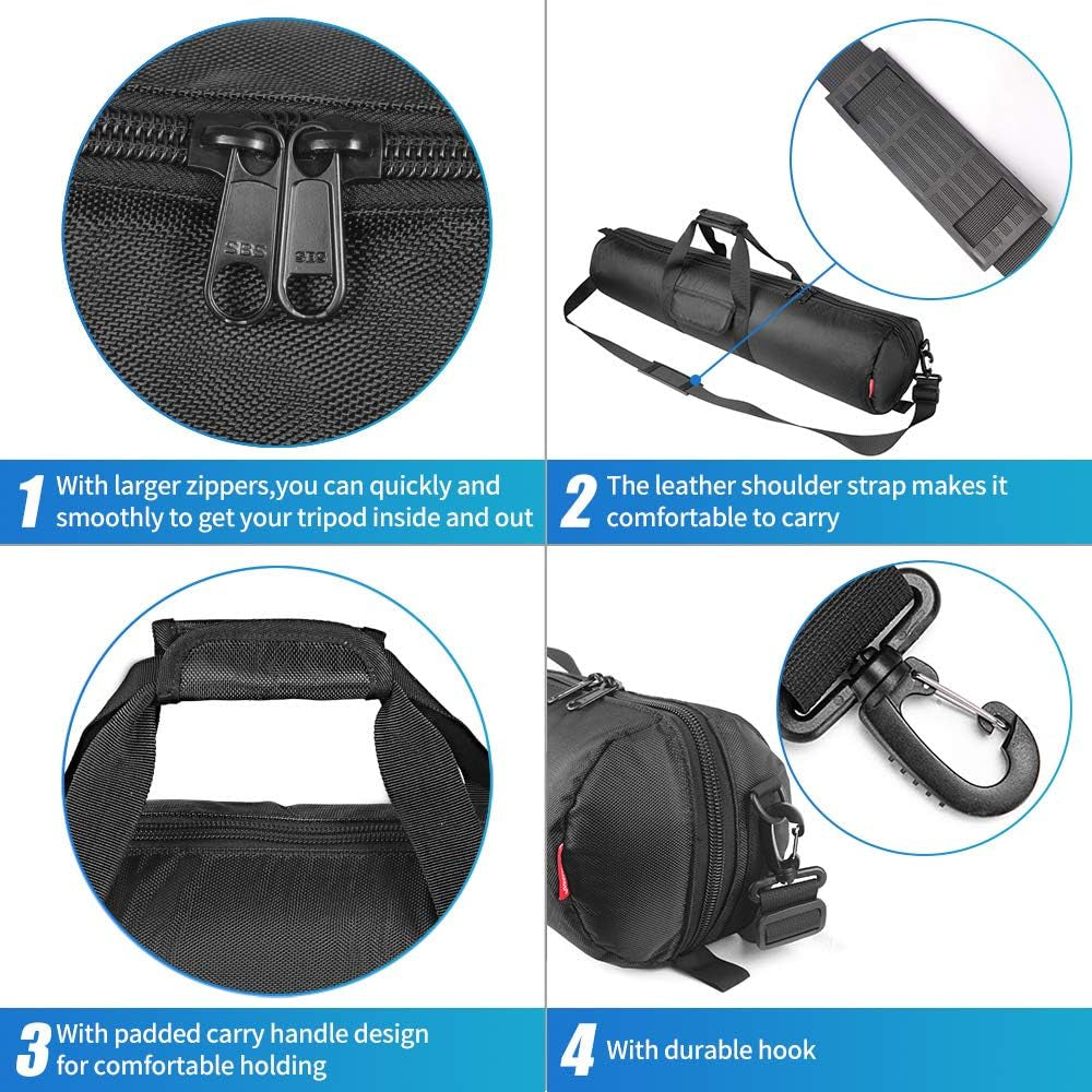 Tripod Case, 31.5X7 in Heavy Duty Tripod Bag with Shoulder Strap and Handle, All Sides Thick Padded Carrying Case with Two Zippered Pockets for Speaker Stand, Monopod - R08018 Black